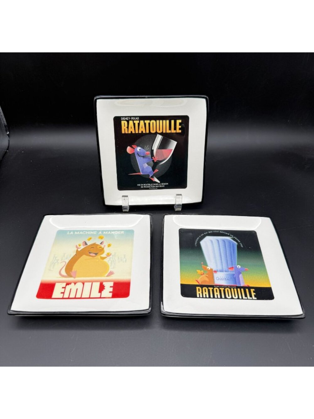 Disney Ratatouille Set of 3 Ceramic Porcelain Square Dessert Appetizer Plates 6"